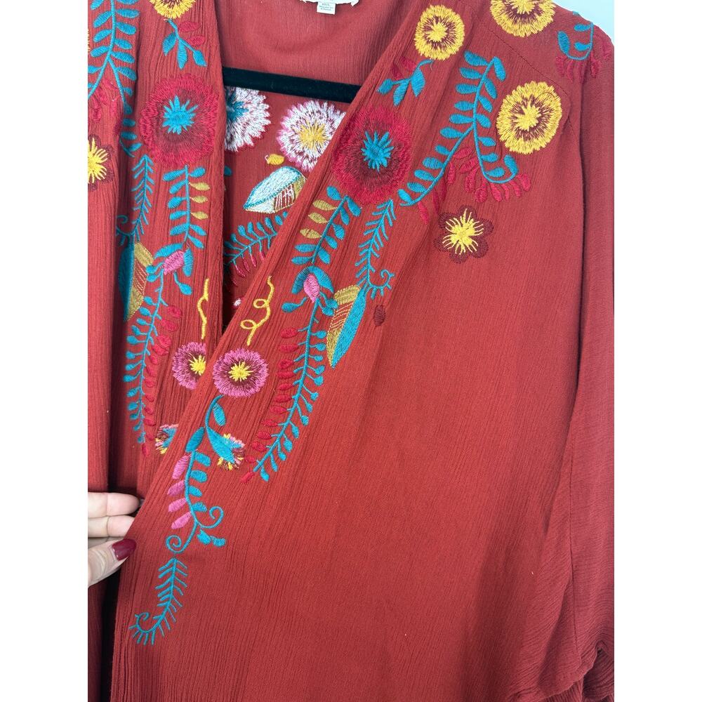 Umgee Rust Embroidered Boho Kimono Cardigan M/L Festival Chic Southwestern - Picture 5 of 8